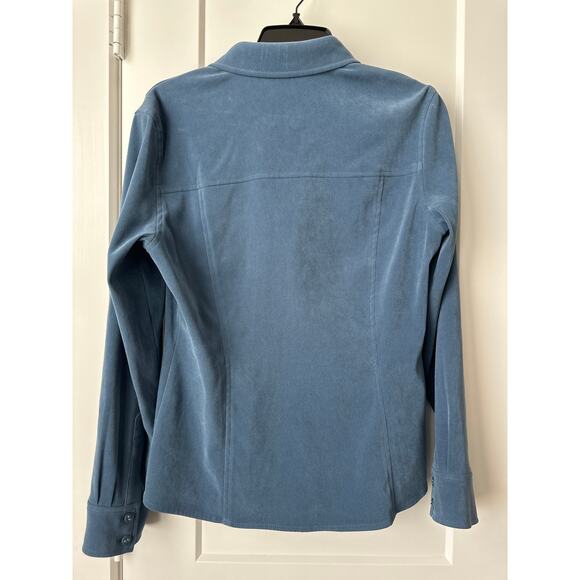 Talbots Stretch Blue 1990s Button Up Shirt Faux Suede Vintage Women’s Size Small - Picture 5 of 6